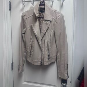 Express Cream Leather Jacket with Zipper Accent SZ M